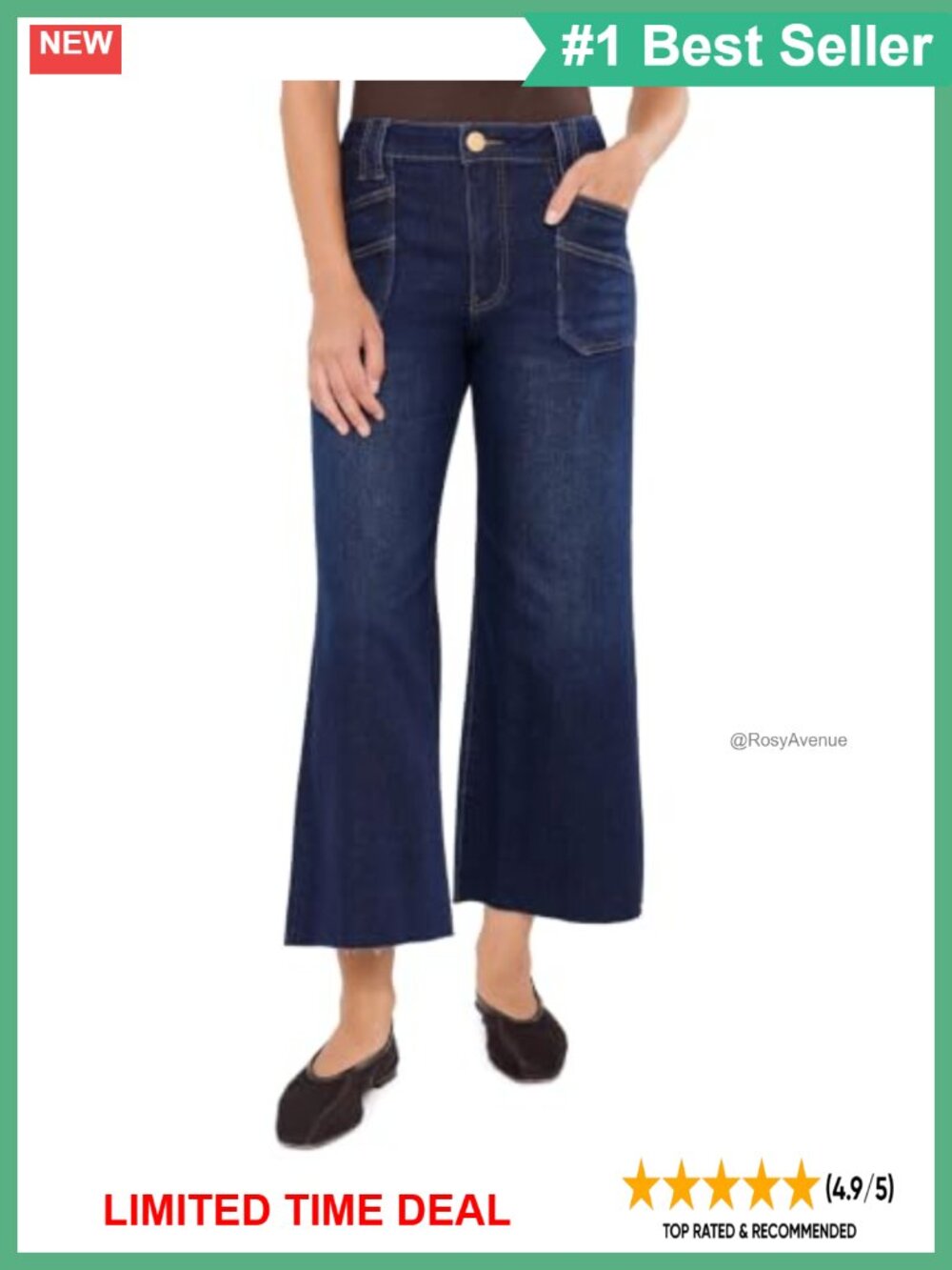 Petite High-Rise Wide Leg Jeans with Raw Hem and Patch Pockets
